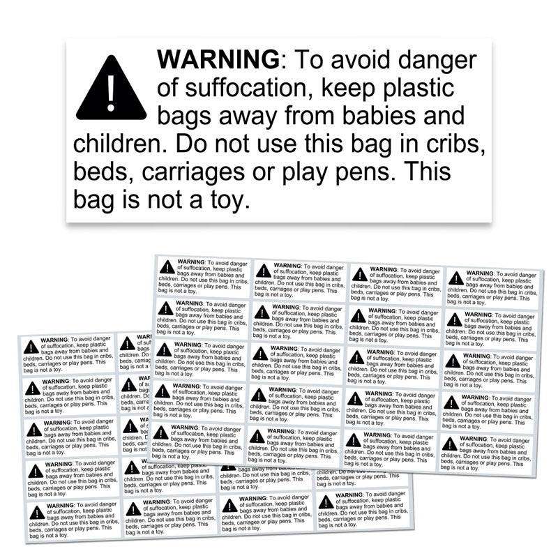 TownStix Suffocation Warning Labels Stickers, Hazard Risk for Plastic Bags - 2.4" x 1", 1000 Pieces - Image 1